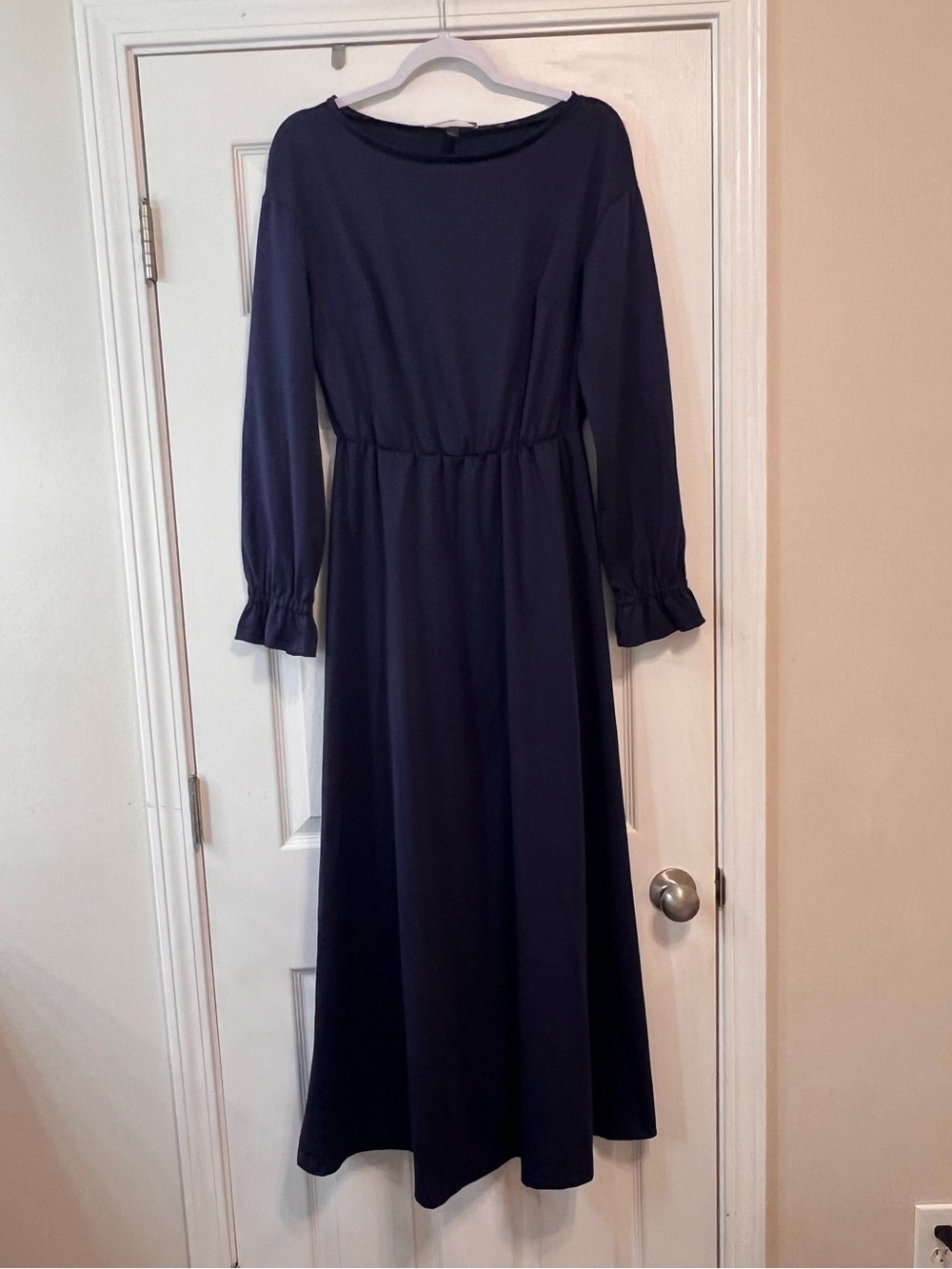 Lada Lucci Navy Blue Long Sleeve Maxi Dress Modest Elegant Size 8 Flowy Midi